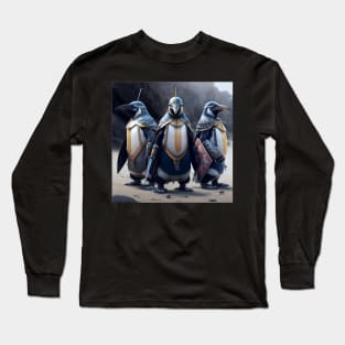 Knights of the Arctic: Penguin Trio Battles On Long Sleeve T-Shirt